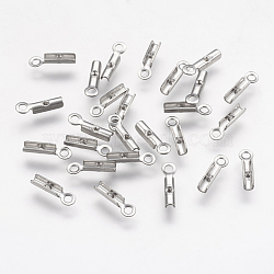 304 Stainless Steel Folding Crimp Ends, Fold Over Crimp Cord Ends, Stainless Steel Color, 9x2x1.5mm, Hole: 1mm(X-STAS-K166-11P)