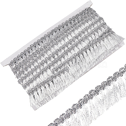 Polyester Tassel Lace Ribbons, Fringe Trimming, Garment Accessories, Silver, 1-1/4 inch(32mm)(DIY-WH0530-70A)