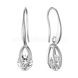 SHEGRACE Brass Platinum Plated Dangle Earrings, with Grade AAA Cubic Zirconia, Platinum, 33x8mm(JE99B)