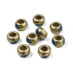 Spray Painted Opaque Acrylic Beads, Large Hole Beads, Rondelle with Flower, Marine Blue, 15x9mm, Hole: 7mm(SACR-S305-27-A01)