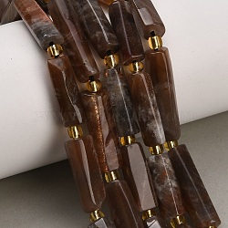 Natural Multi-Moonstone Beads Strands, Column, Faceted, with Seed Beads, 17~25x6~7x5~7mm, Hole: 0.9mm, about 17pcs/strand, 15.55''(39.5cm)(G-D353-A24)