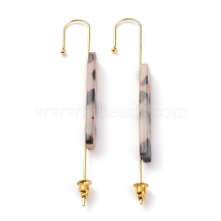 Brass Ear Wrap Crawler Hook Earrings, with Cellulose Acetate(Resin) and Ear Nuts, 
Rectangle, Golden, Colorful, 71.5mm, Pin: 0.8mm(EJEW-B003-02G-B)