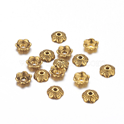 6-Petal Tibetan Style Alloy Flower Bead Caps, Cadmium Free & Nickel Free & Lead Free, Antique Golden, 6x2mm, Hole: 1mm(TIBE-S220-AG-01-NR)