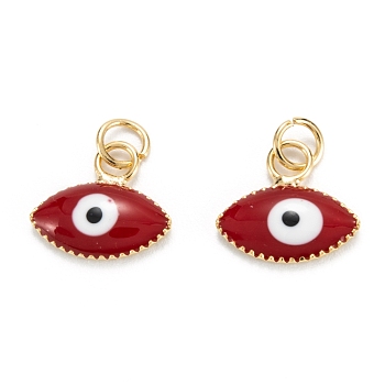Brass Enamel Pendants, Real 18K Gold Plated, Long-Lasting Plated, Evil Eye, Red, 10x11x2mm, Hole: 2.6mm
