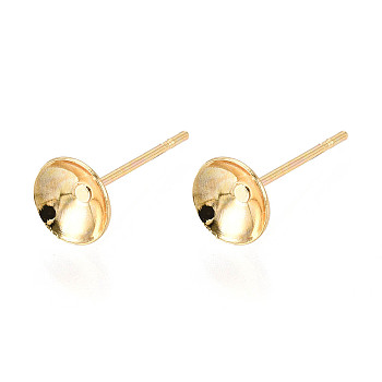 Brass Earring Settings, Flat Round, Nickel Free, Real 18K Gold Plated, Tray: 6mm, 6mm, Pin: 0.8mm