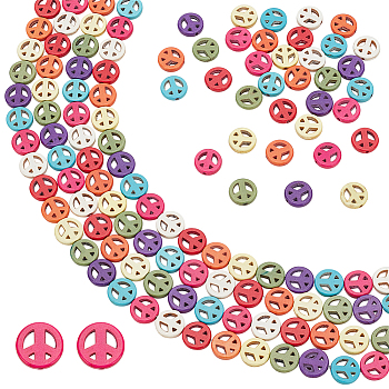 4 Strands Synthetic Turquoise Dyed Beads Strands, Peace Sign, 12x3mm, Hole: 1.5mm, about 33pcs/strand, 15.59''(39.6cm)