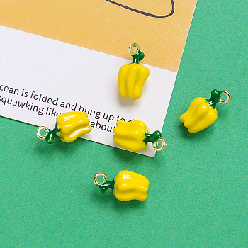 Alloy Enamel Pendants, Golden, Bell Pepper Charm, Yellow, 18x10mm