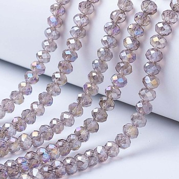 Electroplate Glass Beads Strands, AB Color Plated, Faceted, Rondelle, Thistle, 4x3mm, Hole: 0.4mm, about 123~127pcs/strand, 16.5~16.9 inch(42~43cm)