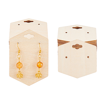 Wood Earring Display Card with Hanging Hole, Jewelry Display Cards for Earring Display, Hexagon, 5~7.25x5x0.3cm, 12pcs/style, 24pcs/set