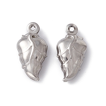 304 Stainless Steel Pendants, Leaf Charms, Stainless Steel Color, 15.5x7.5x4mm, Hole: 1mm