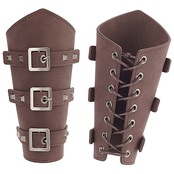 Leatheroid Punk Style Cuff Wristband for Bikers, Retro Archery Armguard, with Zinc Alloy Findings & Cord, Pentagon, Coconut Brown, 195x238x15mm, Hole: 5mm