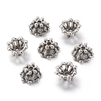 Alloy Bead Caps, Lead Free and Cadmium Free, Antique Silver, 11x10x6mm, Hole: 1.5mm