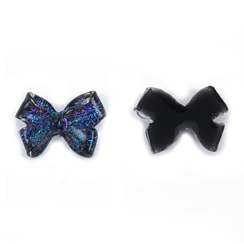 Resin Cabochons, with Glitter Powder, Bowknot, Prussian Blue, 8x11x3mm