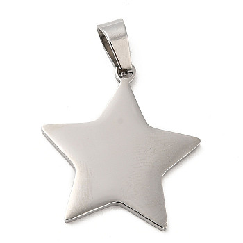 304 Stainless Steel Pendants, Stamping Blank Tag, Star Charm, Stainless Steel Color, 25x24x1.5mm, Hole: 7x4mm