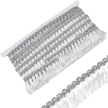 Polyester Tassel Lace Ribbons, Fringe Trimming, Garment Accessories, Silver, 1-1/4 inch(32mm)