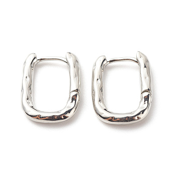 Brass Oval Hoop Earrings for Women, Cadmium Free & Lead Free, Platinum, 15.5x12x2.3mm, Pin: 0.9mm