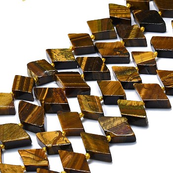 Natural Tiger Eye Beads Strands, Rhombus, 18x10~11x5mm, Hole: 1.5mm, about 21pcs/strand, 17.32''(44cm)