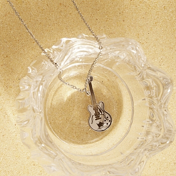 Guitar Pendant Necklaces, Stainless Steel Cable Chain Necklaces for Women