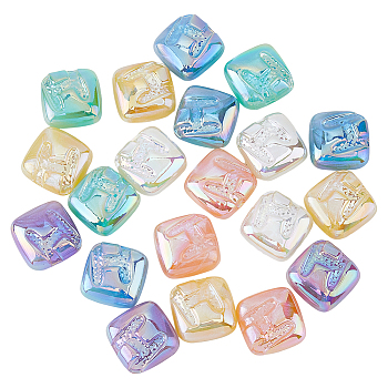 DICOSMETIC 24Pcs 6 Colors Opaque Acrylic Beads, AB Color Plated, Rhombus with Letter H Pattern, Mixed Color, 29.5x29.5x14mm, Hole: 3.2mm, 4pcs/color