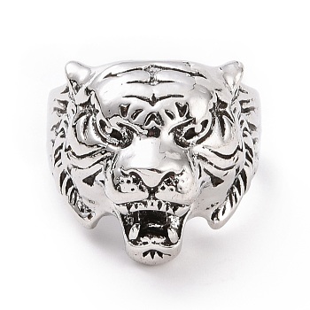 Tiger Head Wide Band Rings for Men, Punk Alloy Cuff Rings, Antique Silver, US Size 9 1/4(19.2mm), 5~11mm