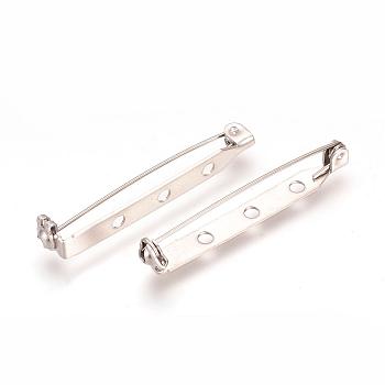 304 Stainless Steel Pin Brooch Back Bar Findings, Stainless Steel Color, 38x5x6mm, Hole: 2mm