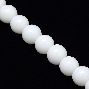 Opaque Solid Color Crystal Glass Round Beads Strands, White, 8mm, Hole: 1mm,  about 54pcs/strand, 15.7 inch