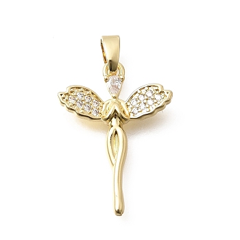 Brass Clear Cubic Zirconia Pendants, Angel Charms, Long-Lasting Plated, Real 18K Gold Plated, 22x16x3mm, Hole: 5x3mm
