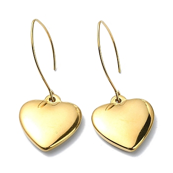 Ion Plating(IP) 304 Stainless Steel Heart Dangle Earrings, Golden, 45~46x20mm