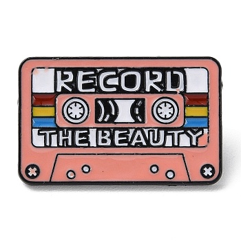 Cassette with Word Record The Beauty Enamel Pins, Electrophoresis Black Zinc Alloy Brooch for Clothes Backpack, Light Salmon, 19x30x1.5mm