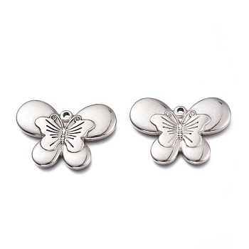 304 Stainless Steel Pendants, Butterfly with Butterfly, Stainless Steel Color, 21.5x30x3mm, Hole: 2mm