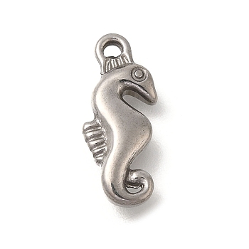 Anti-Tarnish 304 Stainless Steel Pendants, Sea Horse Charm, Stainless Steel Color, 16.5x6.5x3.2mm, Hole: 1.2mm