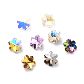 K9 Glass Rhinestone Cabochons, Crackle Style,  Pointed Back & Back Plated, Faceted, Flower, Mixed Color, 8x4mm