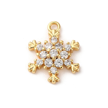 Brass Pave Clear Cubic Zirconia Charms, Cadmium Free & Nickel Free & Lead Free, Snowflake, Real 18K Gold Plated, 14x11x3.5mm, Hole: 1.2mm