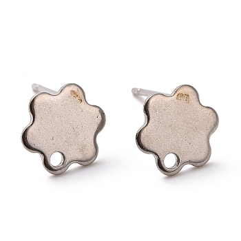 Non-Tarnish 201 Stainless Steel Stud Earring Findings, with Hole and 316 Stainless Steel Pin, Flower, Stainless Steel Color, 9x8mm, Hole: 1.2mm, Pin: 0.7mm