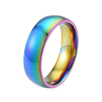 201 Stainless Steel Plain Band Finger Ring for Women, Rainbow Color, Inner Diameter: 17mm