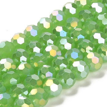 Imitation Jade Glass Beads Stands, AB Colors, Faceted, Round, Lawn Green, 10x8.5~9mm, Hole: 1.6mm, about 67pcs/strand, 23.62 inch(60cm)