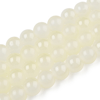 Baking Painted Imitation Jade Glass Round Bead Strands, Two Tone, Beige, 6~6.5mm, Hole: 1mm, about 138~141pcs/strand, 30.71~31.10 inch(78~79cm)