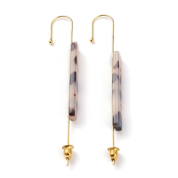 Brass Ear Wrap Crawler Hook Earrings, with Cellulose Acetate(Resin) and Ear Nuts, 
Rectangle, Golden, Colorful, 71.5mm, Pin: 0.8mm