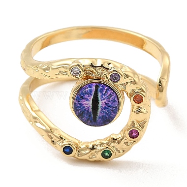 Resin Evil Eye Open Cuff Ring with Cubic Zirconia(RJEW-E069-02G-08)-2