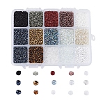 12/0 Glass Seed Beads, Transparent & Silver Lined & Trans. Colors Rainbow & Frosted Colors & Opaque Colors Lustered & Opaque Colours Seed & Iris & Transparent Colours Rainbow & Ceylon, Round, Mixed Color, 12/0, 2mm, Hole: 1mm, 15color, 20g/color, 300g/box(SEED-JP0009-01-2mm)