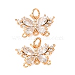 Brass Pave Clear Cubic Zirconia Butterfly Chandelier Component Links, Real 18K Gold Plated, 12.5x21.5x4.5mm, Hole: 4.5mm and 1.2mm(CU-CBAEC99-12G)