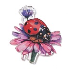 Printed Acrylic Pendants, Ladybug with Flower Charms, Hot Pink, 44x38x2.5mm, Hole: 2mm(AC-G001-02)