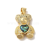 Rack Plating Brass Micro Pave Clear Cubic Zirconia Pendants, Heart Bear Charms with Synthetic Opal, Real 18K Gold Plated, Cadmium Free & Lead Free, Long-Lasting Plated, Dark Green, 22.5x14.5x6.5mm, Hole: 3.5x3mm(KK-P268-05B-G04)