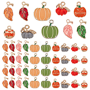 Autumn Theme PandaHall Elite 60Pcs 10 Style Alloy Enamel Pendants, Light Gold, Leaf & Pumpkin, Mixed Color, 12~20x10~16x2~10mm, Hole: 1.5~2mm, 6pcs/style(ENAM-PH0001-90)