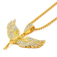 Angel Shape Rhinestone Pendant Necklace with Zinc Alloy Box Chains, Golden, 23.58 inch(59.9cm)(NJEW-G118-03G)