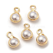 ABS Plastic Imitation Pearl Charms, with Golden Tone Brass Finding, Teardrop Charm, Beige, 7.5x4.5x2.5mm, Hole: 1.4mm(FIND-C039-02A)