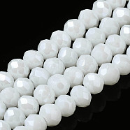 Electroplate Glass Beads Strands, Pearl Luster Plated, Faceted, Rondelle, White, 4x3mm, Hole: 0.4mm, about 113~115pcs/strand, 41~42cm(EGLA-A034-P4mm-A21)