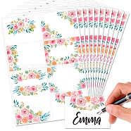 Flower PVC Waterproof Blank Label Stickers, Writable Adhesive Label, Rectangle, June Rose, Sticker: 85x60mm, 8pcs/sheet(STIC-WH0023-001)