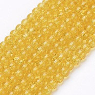 Spray Painted Crackle Glass Beads Strands, Round, Gold, 4mm, Hole: 1.1~1.3mm, about 200pcs/strand, 31.4 inch(CCG-Q001-4mm-10)