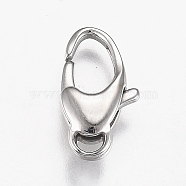 Polished 316 Surgical Stainless Steel Lobster Claw Clasps, Stainless Steel Color, 14.5x8x4mm, Hole: 1.5x3mm(X-STAS-Z013-05A)